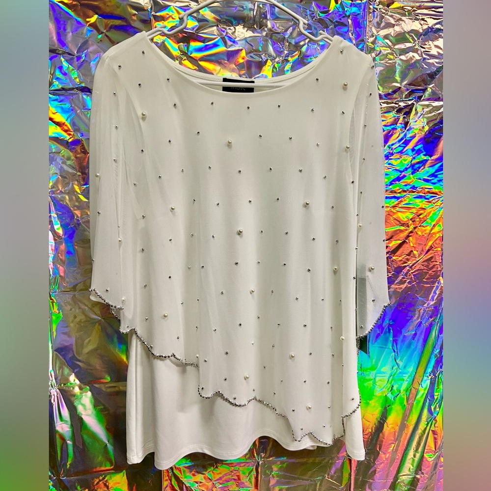 MSK Ivory Embellished Chiffon Top